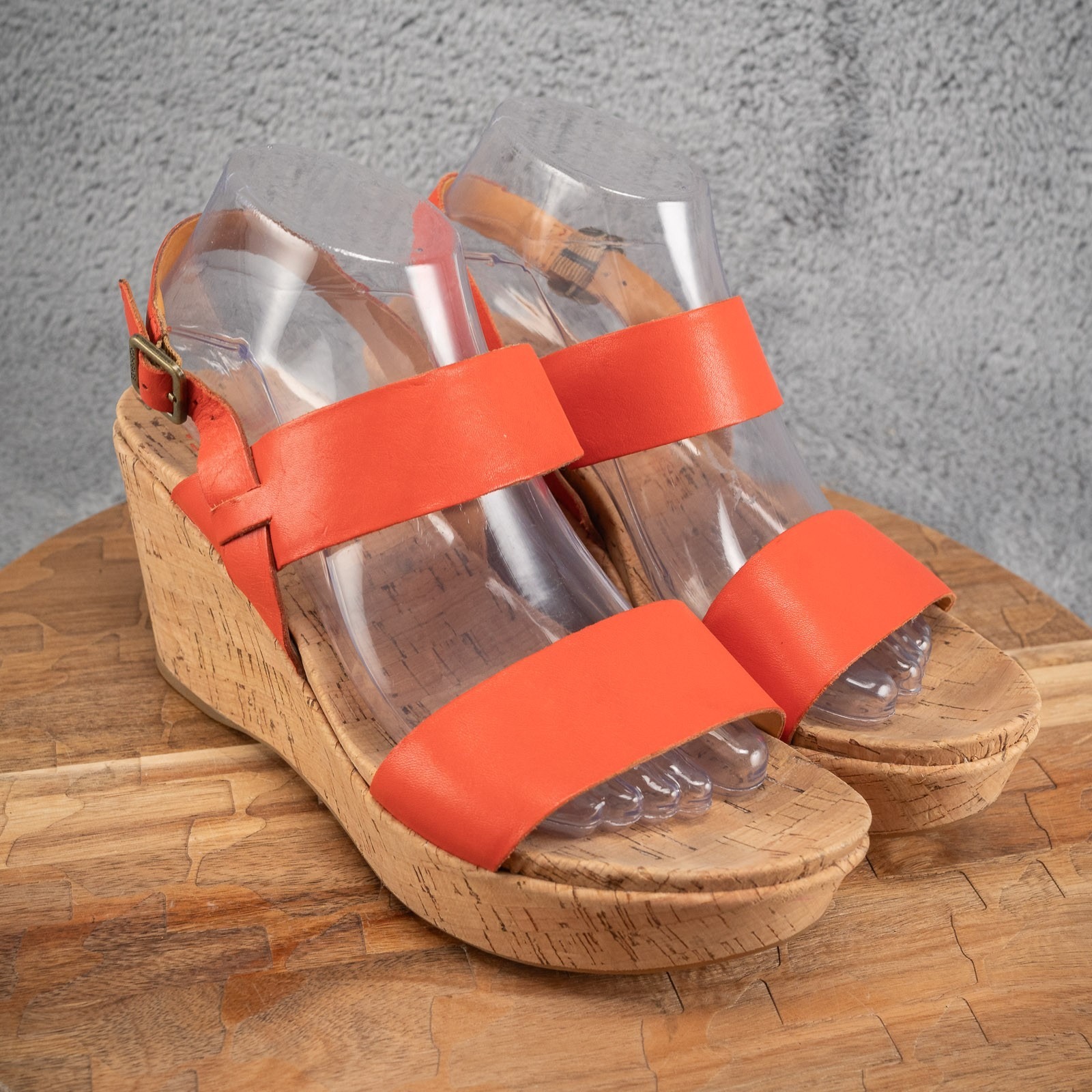 Kork-Ease Austin Wedges Size 9m Red Leather Straps Buckle Open Toe Summer Beach